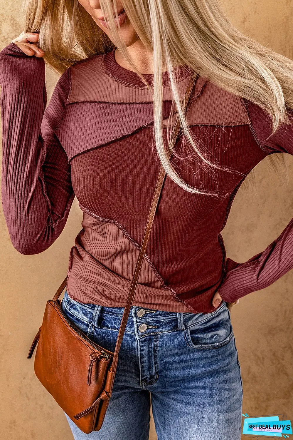 Expose Seam Ribbed Knit Top