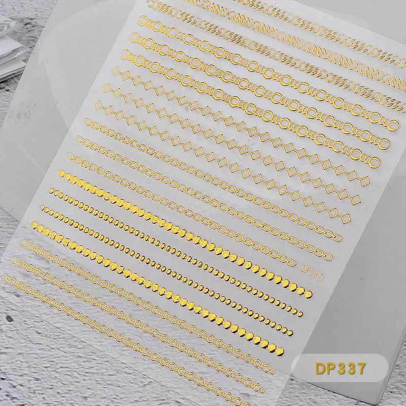 Nail Stickers Embossed 3D Elegant Golden Chain Zipper Designs Water Nail Decals Decoration Tips For Beauty Salons-Nail Inspo