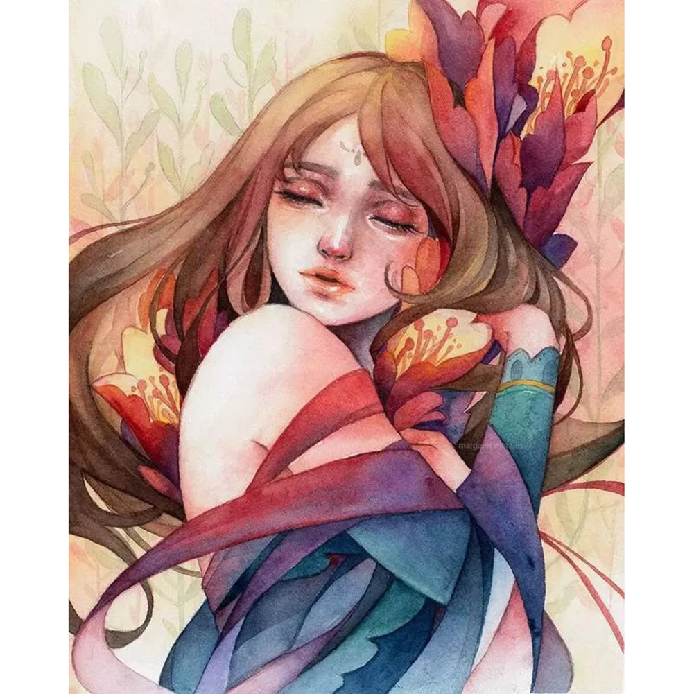 Hand Painted Girl-Paint by Numbers-16"x20"/40x50cm