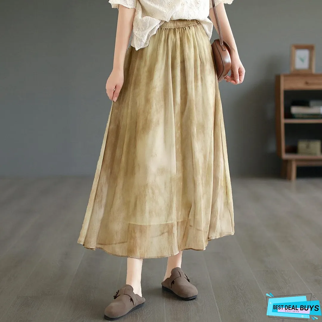 Summer Loose Retro Print Casual A-Line Skirt