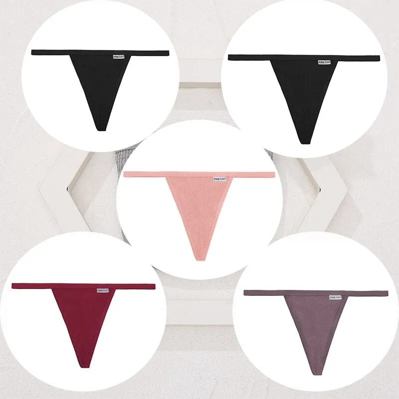 FINETOO 5PCS/Set Sexy G-string M-XL Cotton Girls Panties Women's Pantys Female Underpant Ladies Thong Lingerie Bikini Underwear