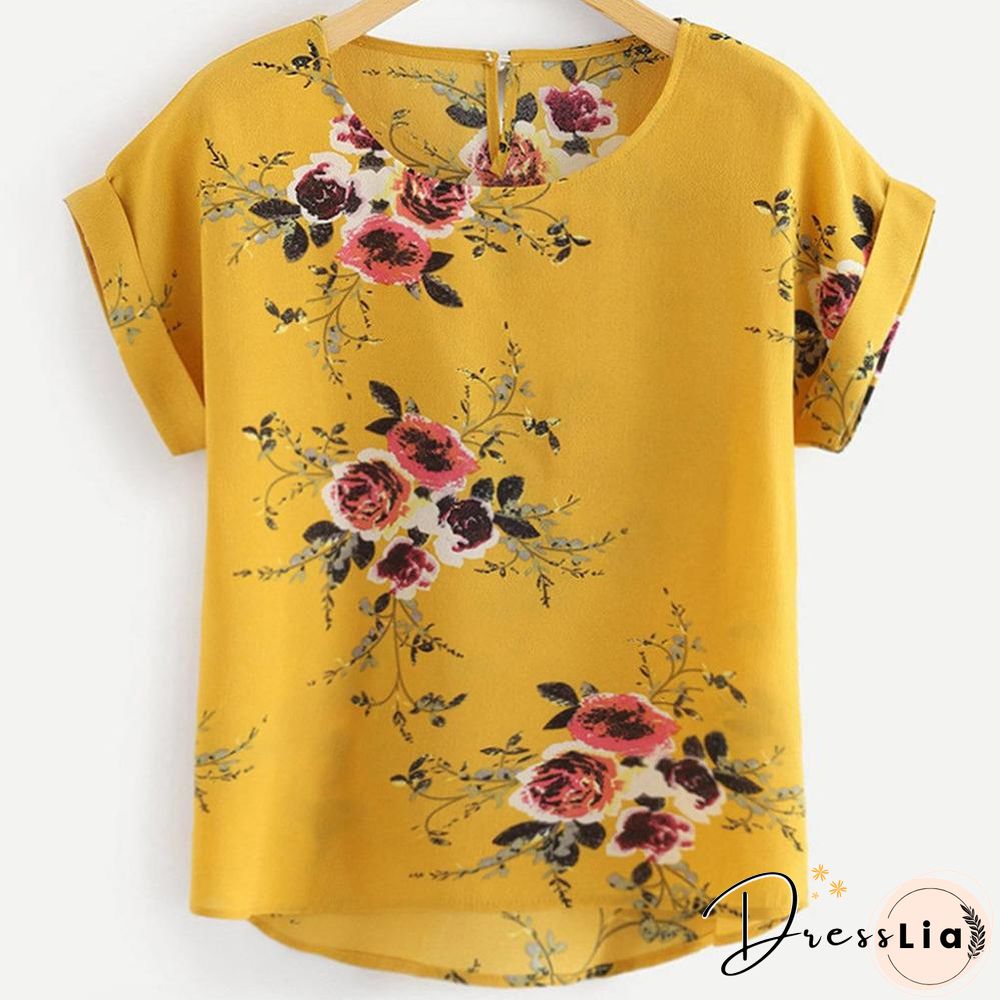 Summer Fashion Floral Print Blouse Pullover Ladies O-Neck Tee Tops Female Women's Short Sleeve Shirt Blusas Femininas Clothing