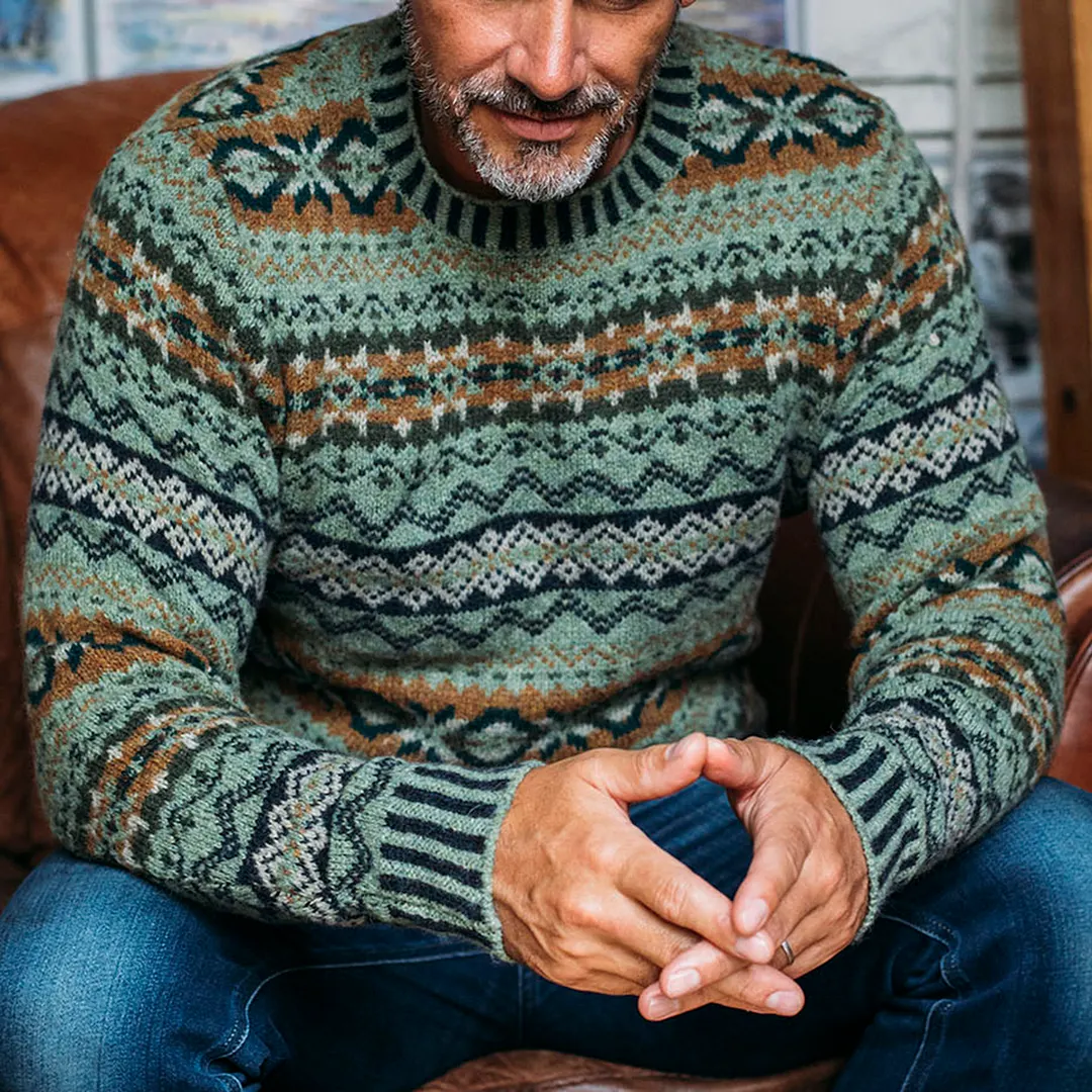 Vintage Brodie Knit Warmth Jacquard Icelandic Crew Neck Sweater（Unisex ）