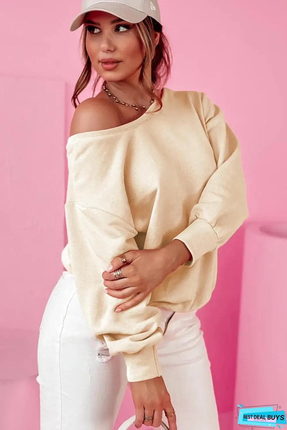 Apricot Bowknot Dewback Round Neck Sweatshirt