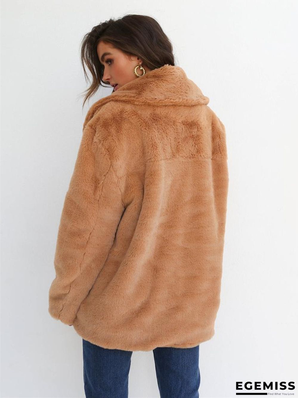Fashion Solid Color Sexy Plush Lapel Coat | EGEMISS