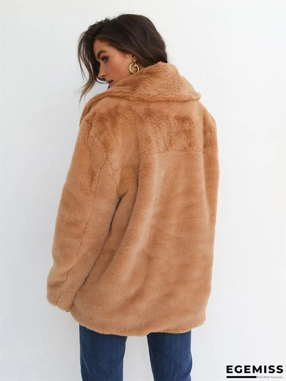 Fashion Solid Color Sexy Plush Lapel Coat | EGEMISS