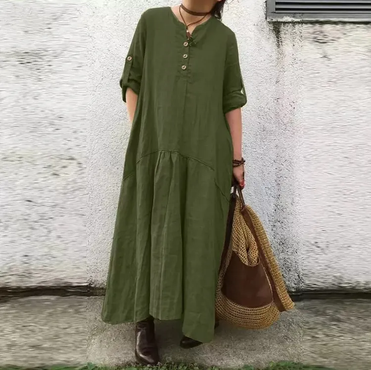 Comfy Button Down Long Sleeve Maxi Dress