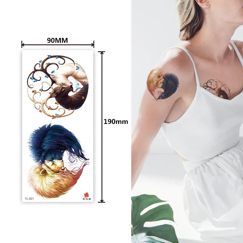1~8 pieces of animal plants wolf bear bird art tattoo stickers disposable waterproof temporary tattoo stickers for men and women