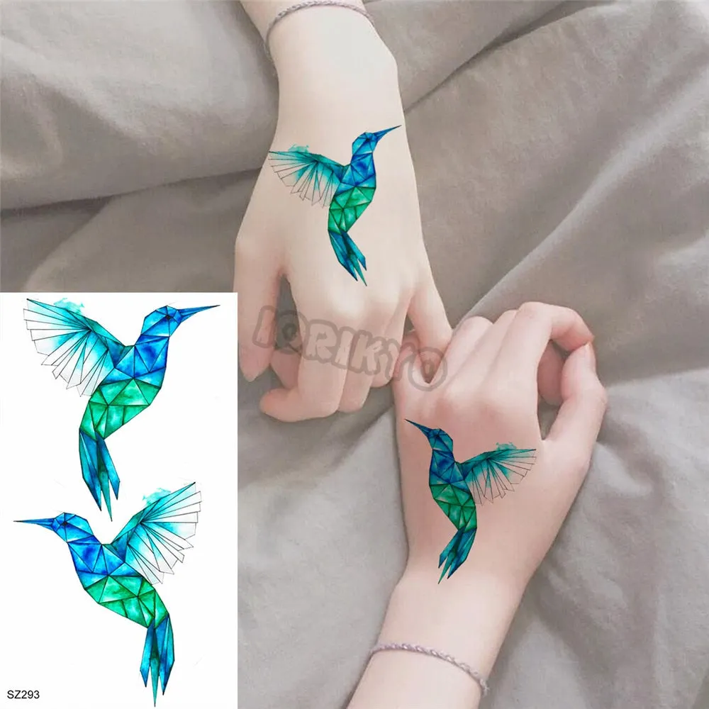 Colorful Dinosaur Temporary Tattoos For Kids Girls Rose Flower Lavender Hummingbird Fake Tattoo Sticker Forearm Neck Tatoos Show