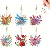 (US Local)6Pcs Acrylic Double Sided Dragonfly Diamond Painting Keychain for Bag Decor