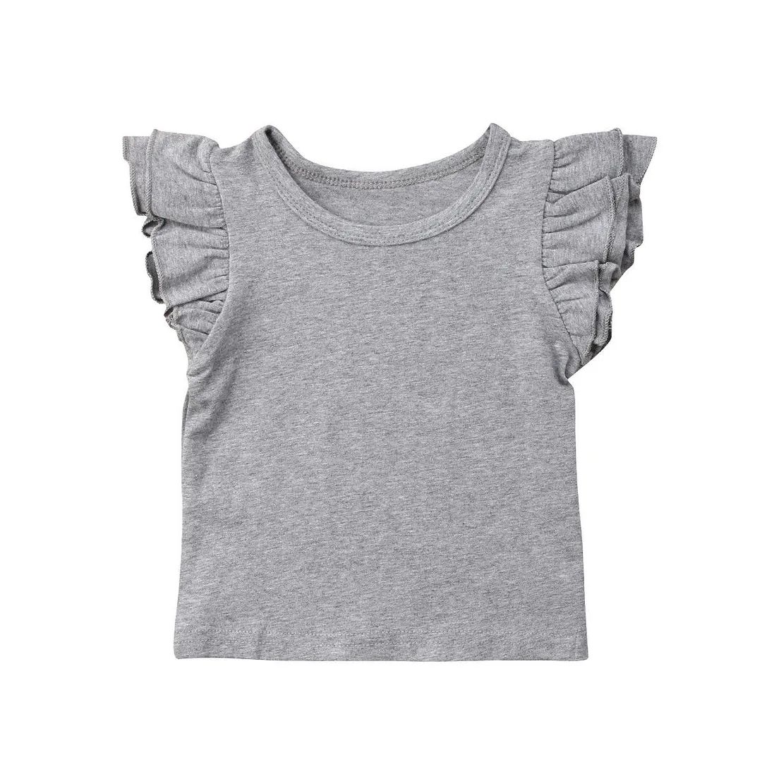 2019 Baby Summer Clothing Toddler Baby Girls Boy Flying Sleeves Tops Shirts Outfits Kid Solid Clothes Tee 0-4T