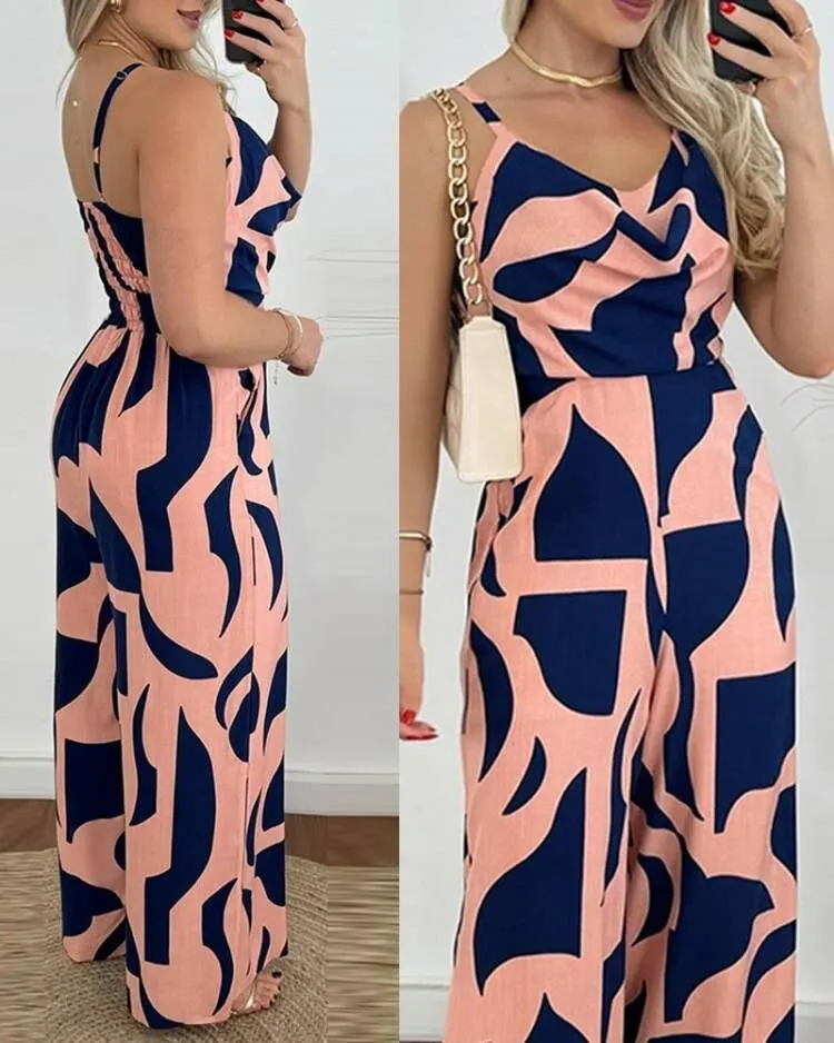Churchf Women's Style Summer Print Slip Trousers Jumpsuit