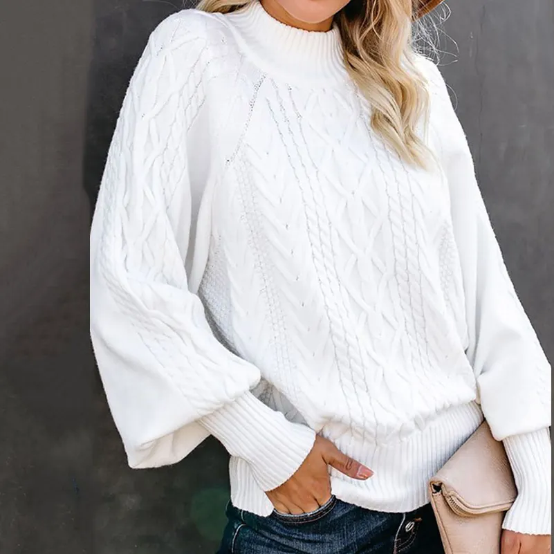 Retro Twist Loose Long Sleeve Knitted Solid Color Sweater