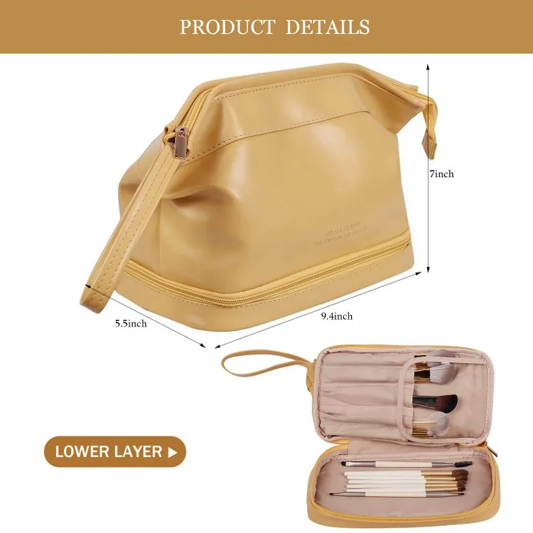 Booxom Leather Cosmetic Bag with Handle and Divider （Buy 2 Free Shipping）