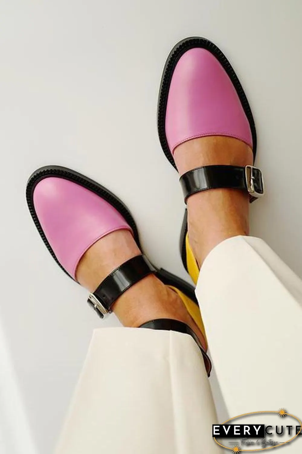 Buckle Color Block Sandals Flats