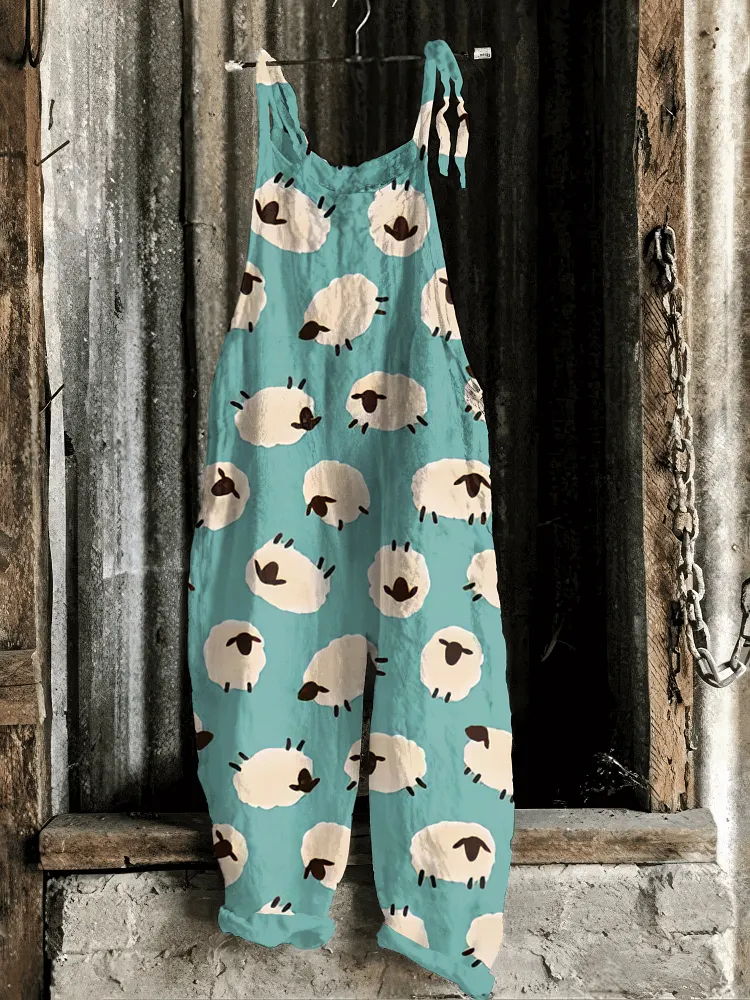 Farm Sheep Print Casual Jumpsuit