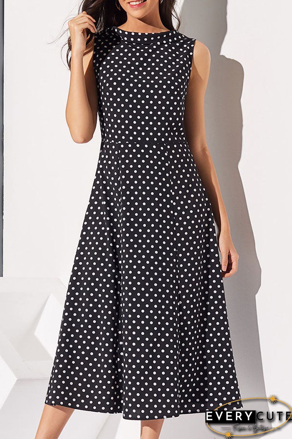 Vintage Polka Dot Sleeveless Maxi Dress