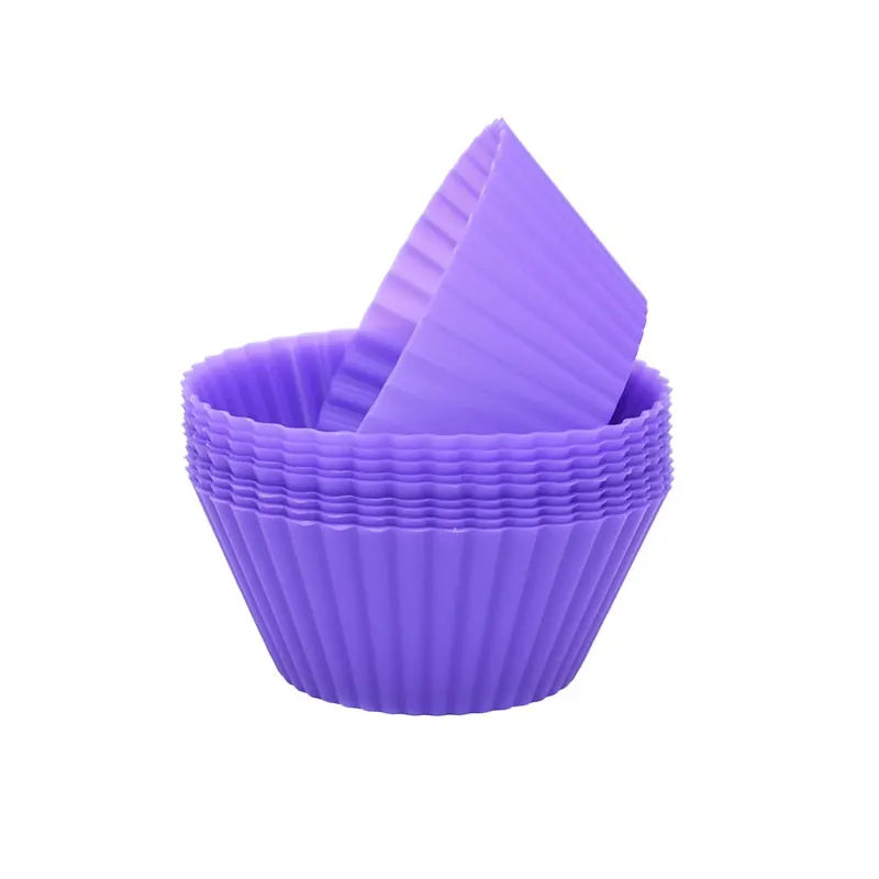 12pcs Silicone Cake Mold Round Muffin Cupcake Baking Molds Reusable DIY Cake Decorating Tools Wedding Birthday Party Decorations