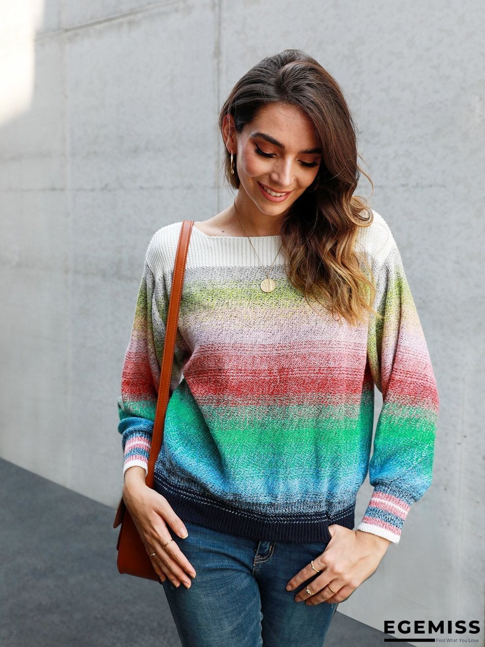 Color-Block Casual Ombre/tie-Dye Shift Sweater | EGEMISS