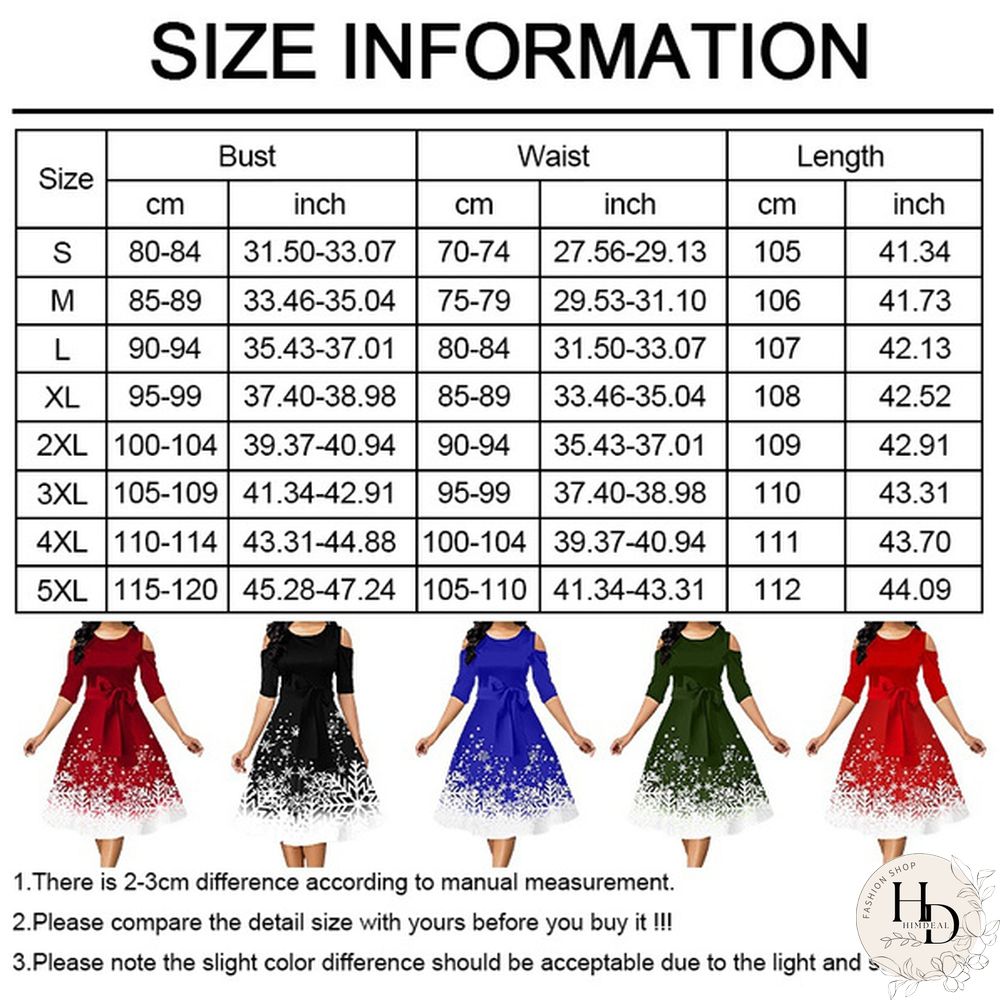 New Arrival Women Belted Snowflake Print Cold Shoulder Round Neck Elegant Dress Plus Size Fashion Christmas Party Dress S-5Xl