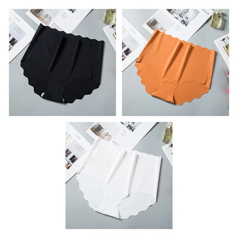 3pcs High Rise Seamless Panties For Woman Underwear Briefs Wave Solid Female Panties New Underwear Seamless Panties For Ladies
