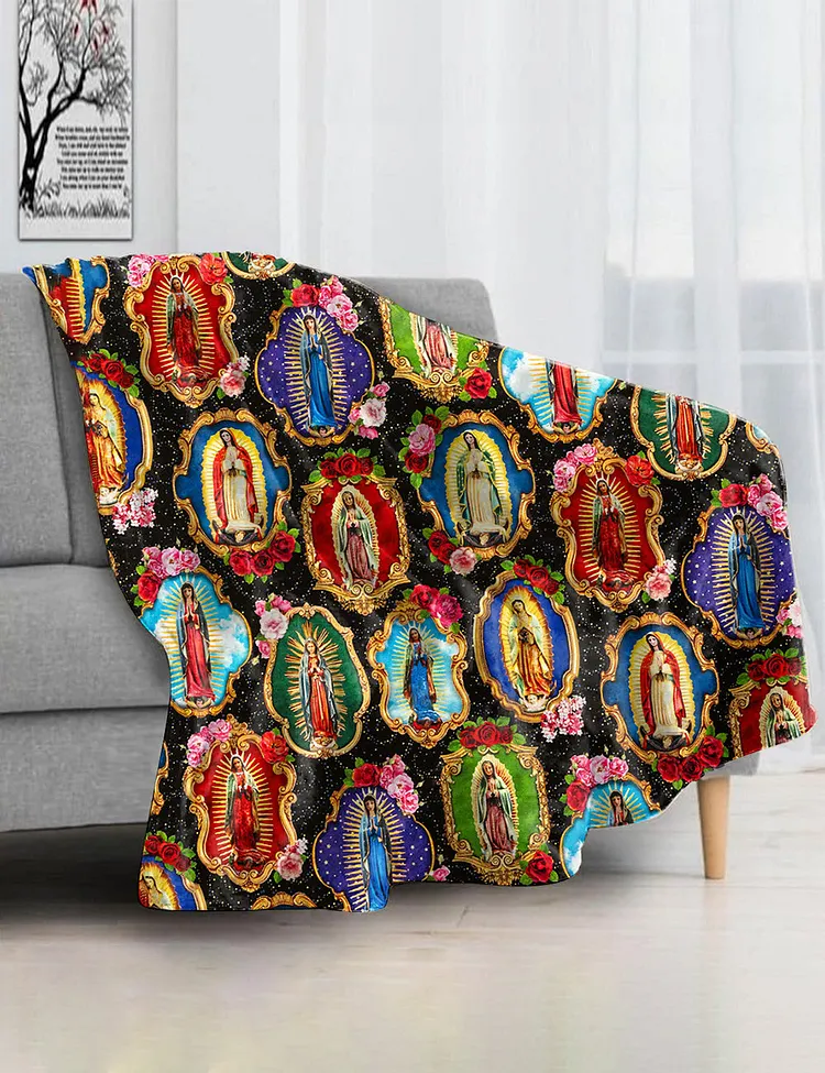 Our Lady of Guadalupe Floral Virgin Mary Blanket