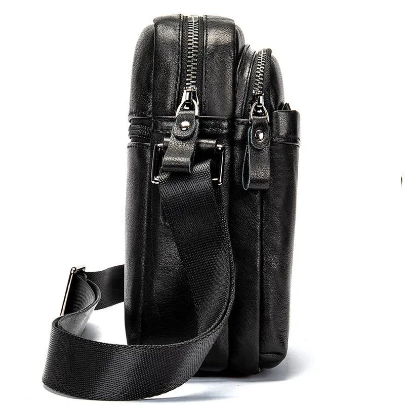Men's Shoulder Bag Business Casual Leather Solid Color Crossbody Bag