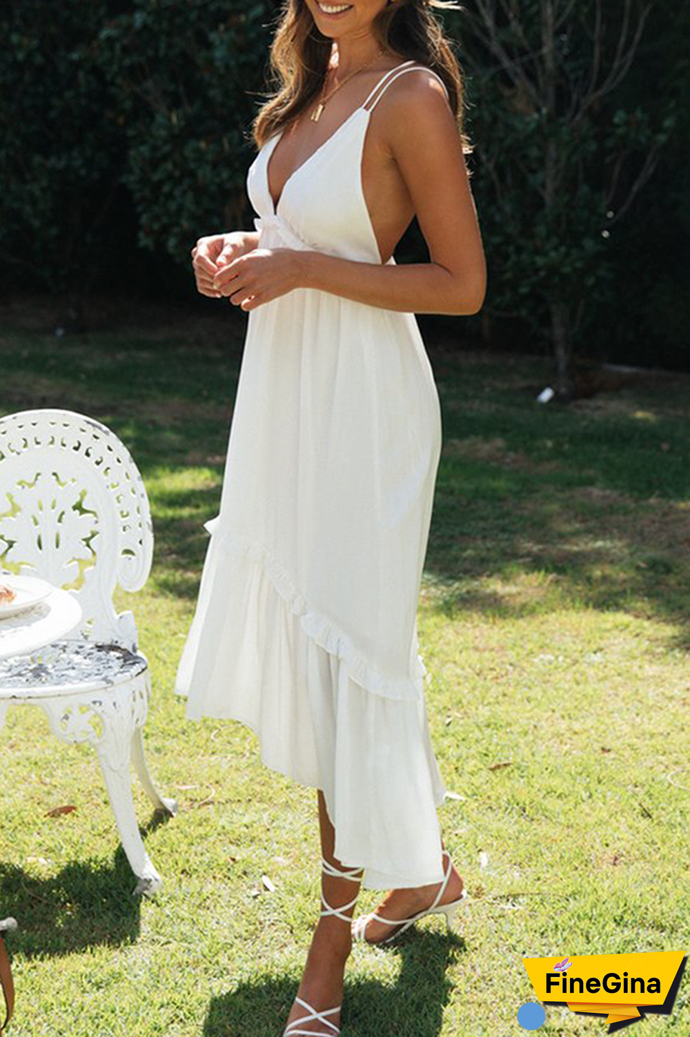 Fashion Casual Solid Frenulum Backless V Neck A Line Dresses