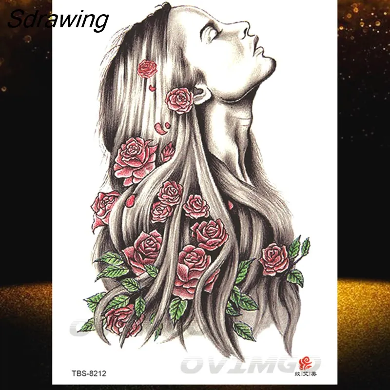 Sdrawing Lotus Flower Temporary Tattoos Fake Jewelry 3D Beauty Rose Tattoo Sexy Body Art Arm Painting Tatoo Sticker For Women