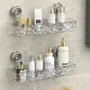 Glacier Pattern Transparent Shower Storage Rack Punch-Free Suction Cup Shelf