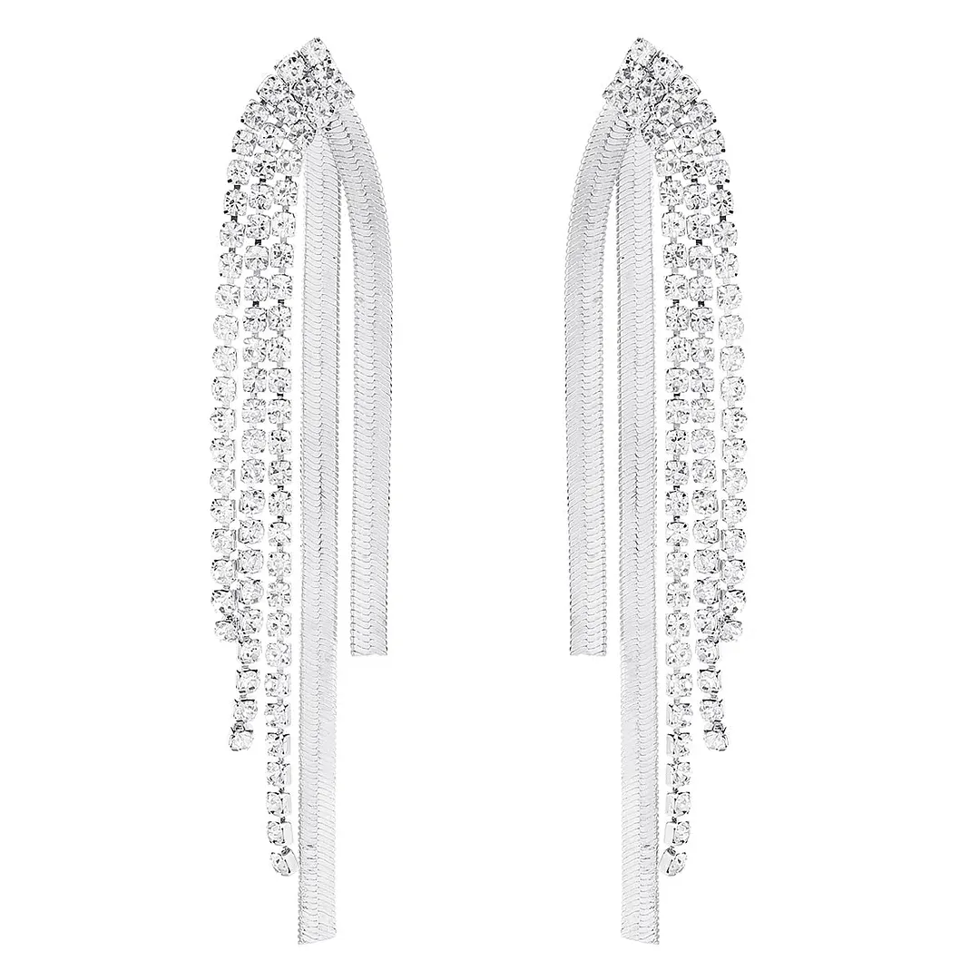 Dvacaman New Shiny Rhinestone Earrings Tassel Drop Earrings For Women Luxury Jewelry Long Dangle Earrings 2022 Party Accessories