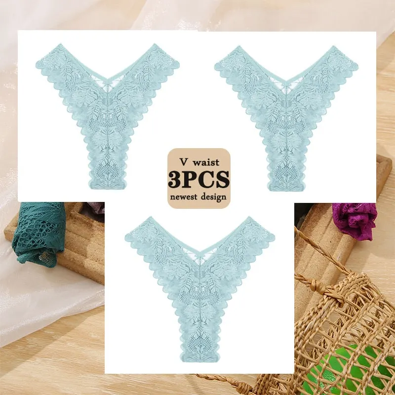 3PCS/Set Floral Lace Panties Perspective Sexy Underwear Women Panties Brazilian Briefs Lingerie V Waist Design Female Underpants