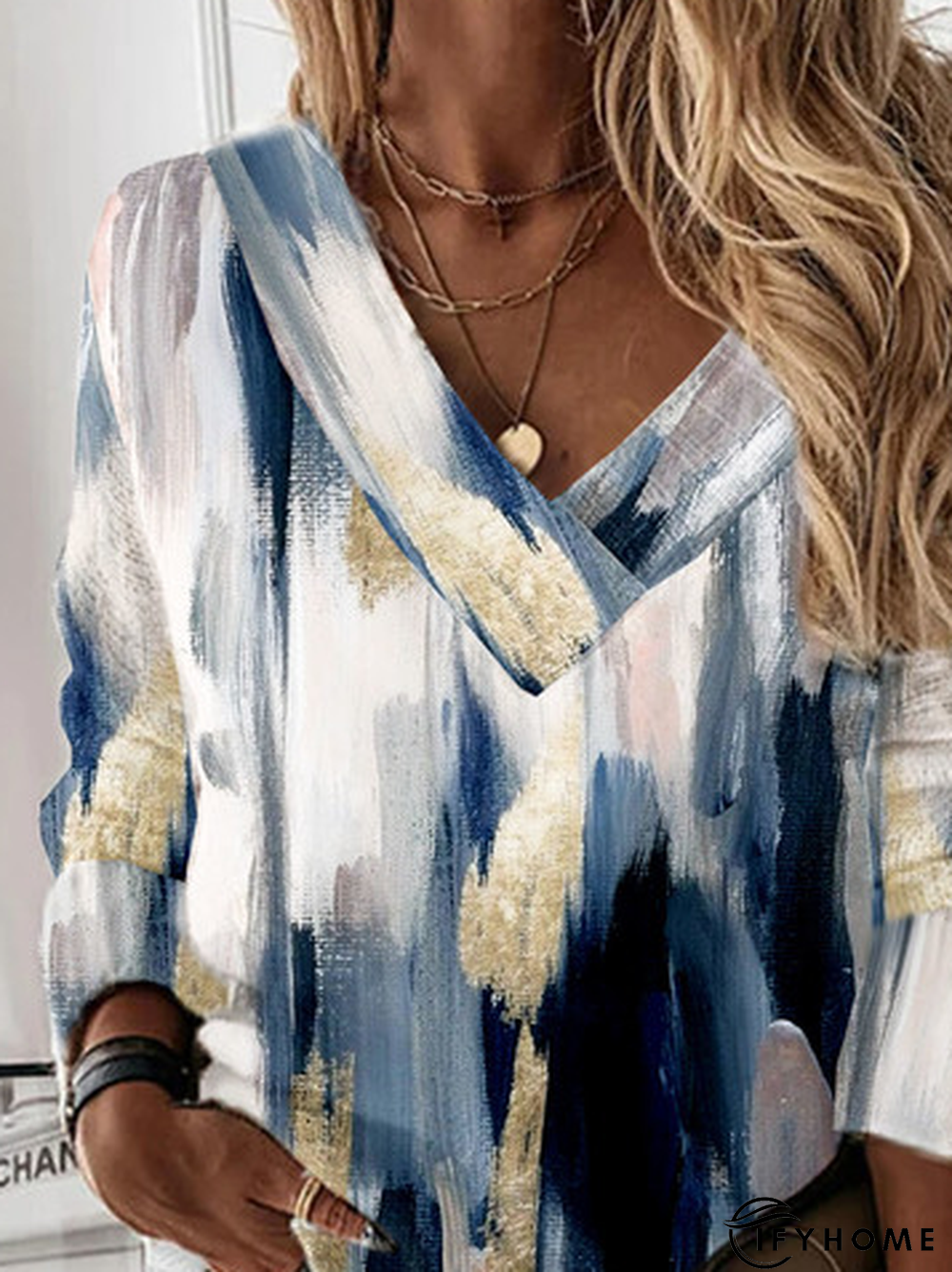 Loose V-neck Casual Abstract Printed Sweatshirt | IFYHOME