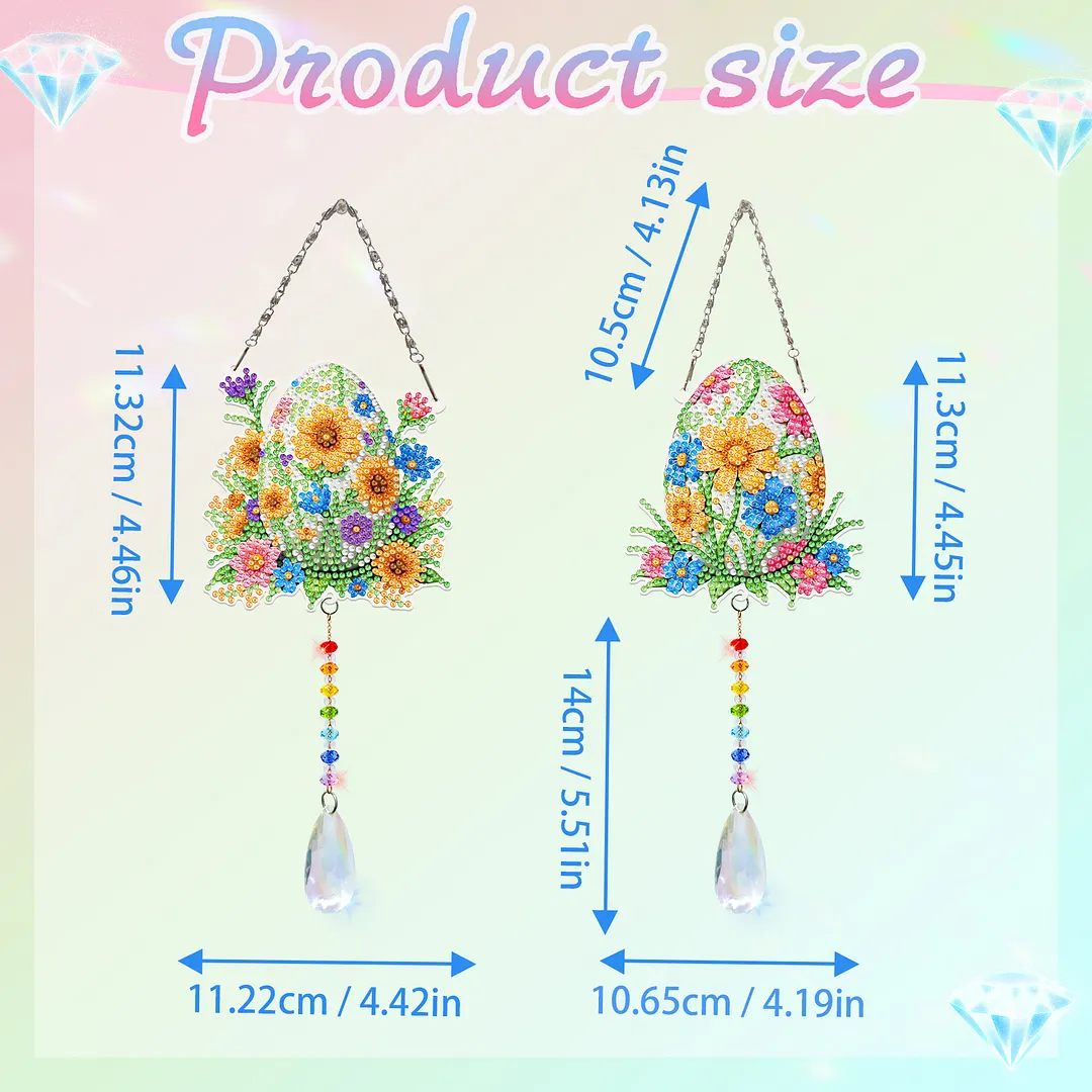 2Pcs Flower Easter Egg DIY Acrylic Diamond Painting Art Wind Chimes with Crystal Pendant Diamond Art Hanging Pendant Double-Sided for Adults Beginners Gift Home Garden Decor