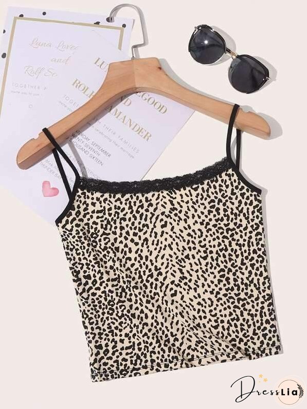 Lace Trim Leopard Print Cami Top