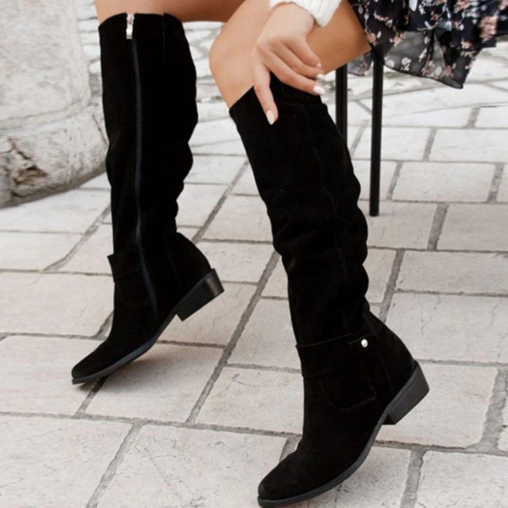 Breakj On Sale Top Quality Female Cowgirls Zipper Ridding Boots For Women Chunky Heels Fashion Vintage Casual Walking Shoes