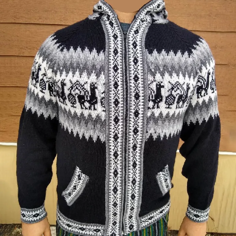 Colourful Iceland Jacquard Zipper Up Hooded Sweater（Unisex）