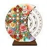 Flower Cross Diamond Painting Unique Wooden Rotating Calendar for Home Office