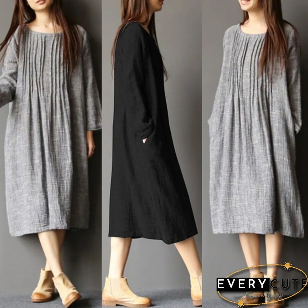 S-5XL Women Batwing Long Shirt Dress Casual Plain Kaftan Midi Dress Ethnic Dress
