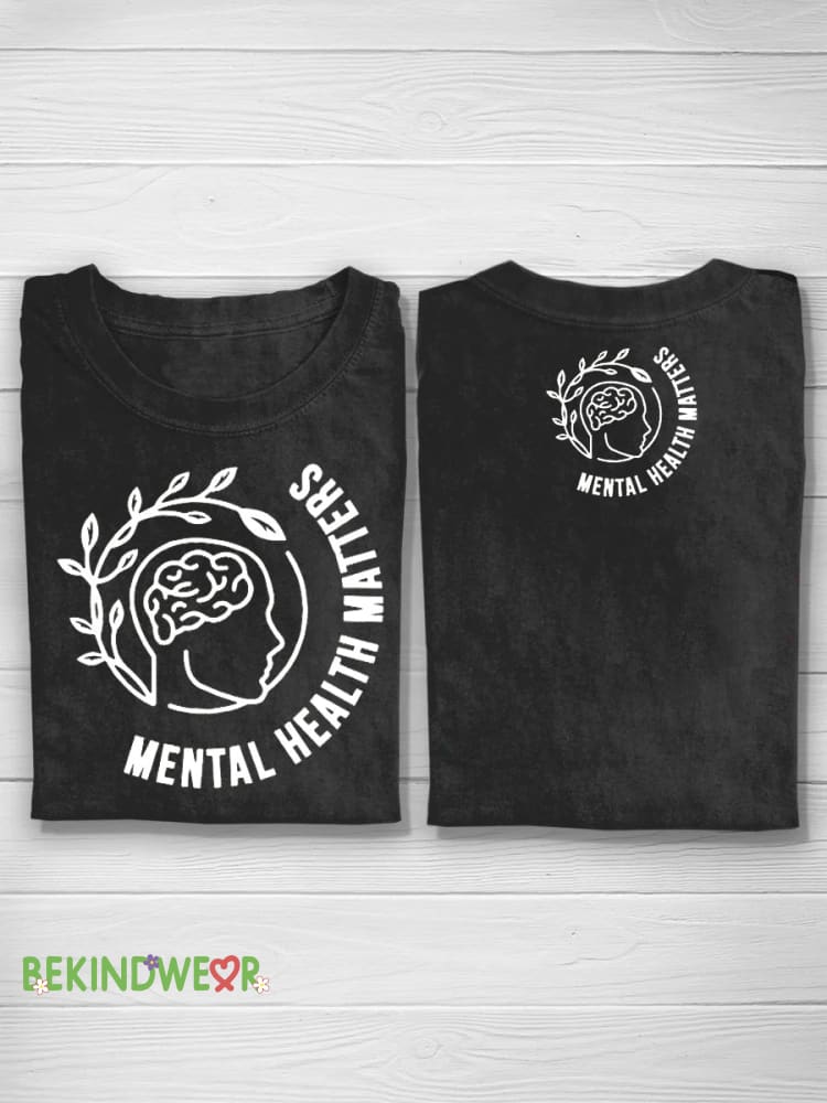 Mental Health Matters Printed Casual Round Neck Short Sleeve T-Shirt Black / S