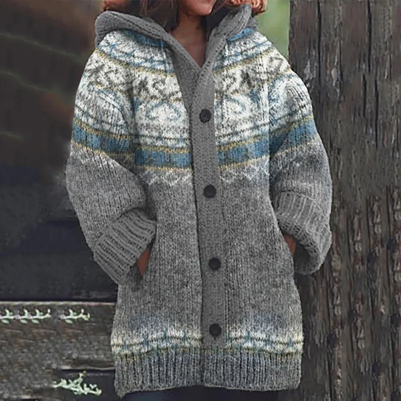Icelandic Pattern Snowflake Jacquard Vintage Sweater Cardigan