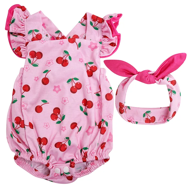 17"-22" Pink Cherry Suit for Reborn Girl Baby Accessories 2-Pieces Set