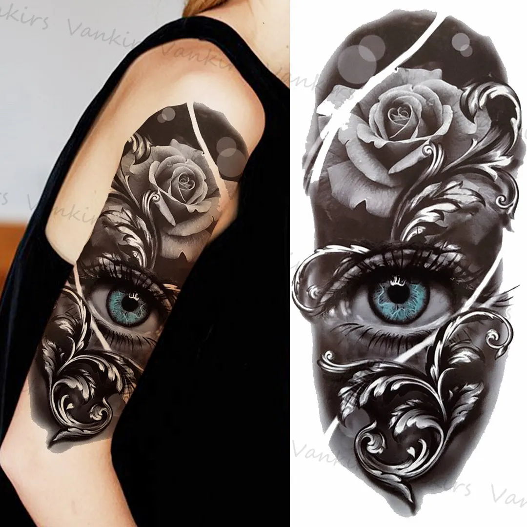 Sdrawing Skeleton Snake Flower Temporary Tattoos For Women Girls Realistic Snake Wolf Tribal Fake Tattoo Sticker Arm Waist Tatoo 3D