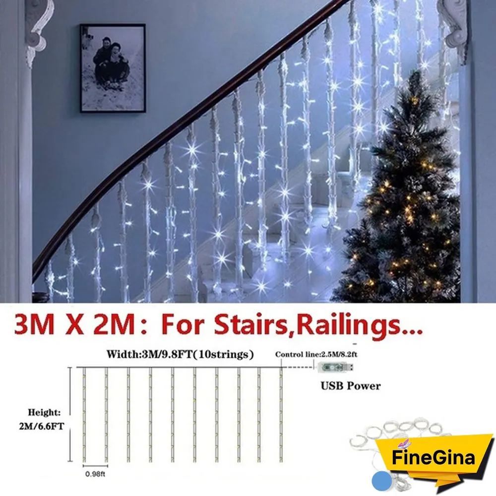 300LED Curtain String Lights 8 Modes with Remote Control Waterproof Fairy Lights Wedding Party Room Christmas Decoration Lights USB Powered