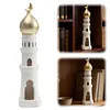 Ramadan Resin Statue Ornament Hollowed Handcrafted Resin Mosque Models Islamic Castle Tabletop Statue for Eid Home Office Decor