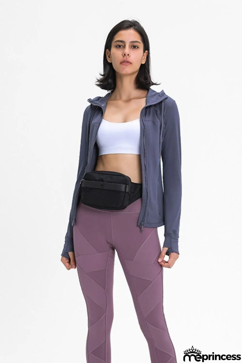 Zip Up Drawstring Detail Hooded Sports Jacket
