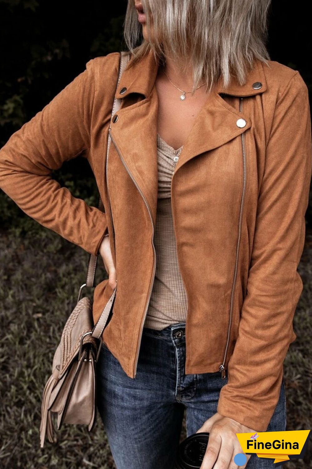 Turndown Collar Zipper Design Jacket(4  colors )