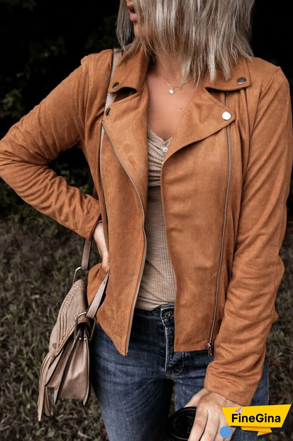 Turndown Collar Zipper Design Jacket(4  colors )