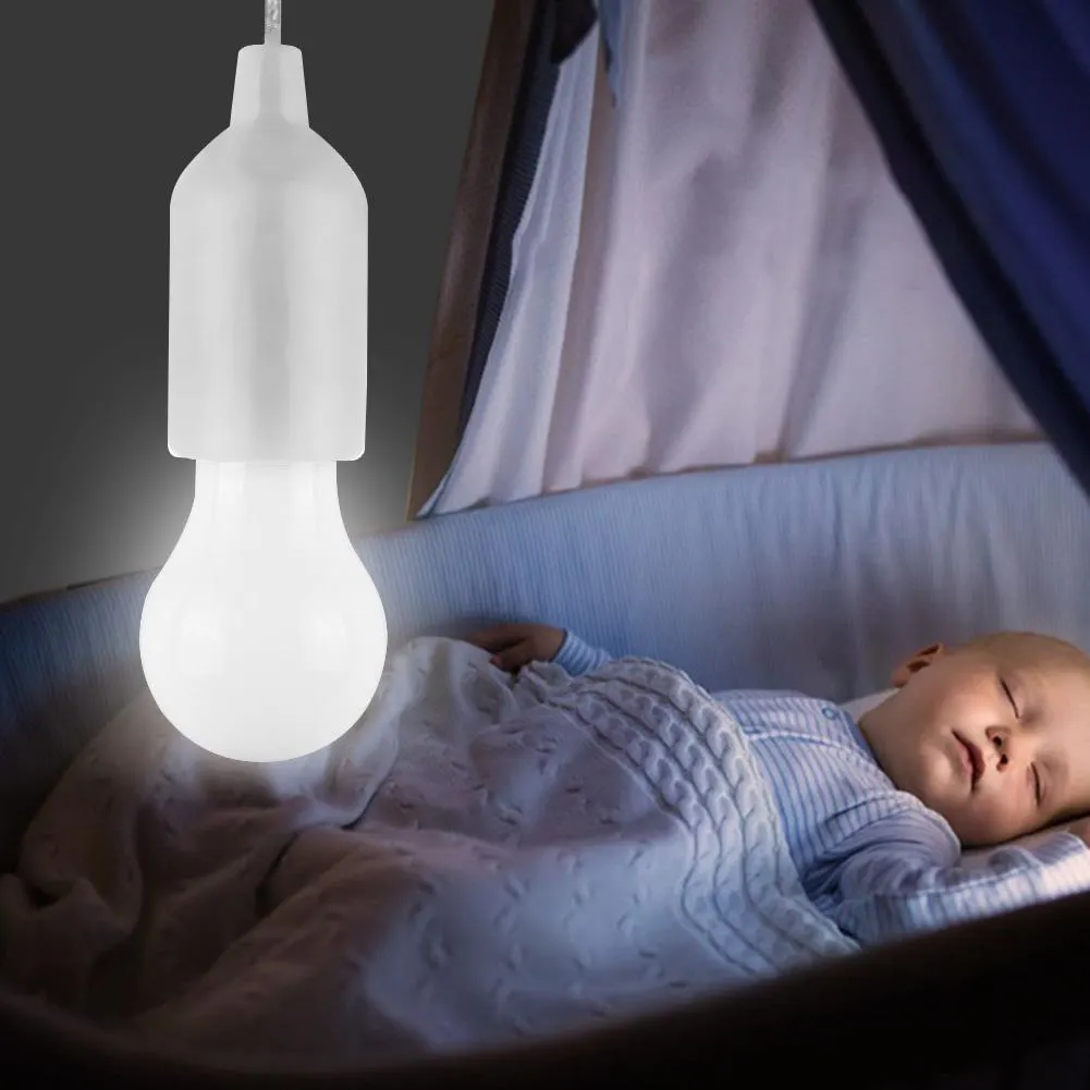 LED Hanging Light Bulb Battery Powered Colorful Pull Cord Bulbs (White)