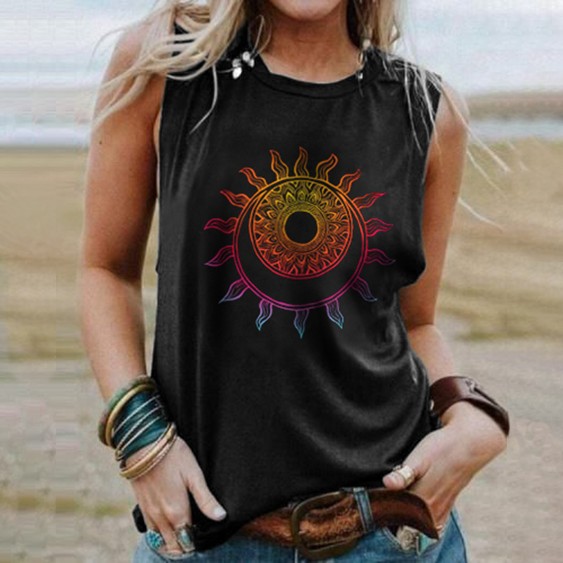 Casual Sun Print Sleeveless Tank Top elevenforest